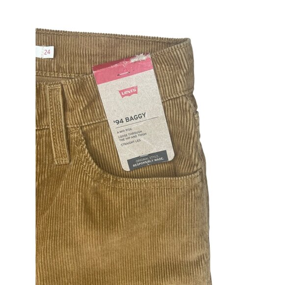 Levis 94 Baggy Corduroy Pants Size 24 Mid Rise Loose Fit Straight Leg Tan Womens - Picture 15 of 15